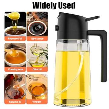 LUTITASD Oil Dispenser for Kitchen, 2 in 1 Oil Dispenser and Oil Sprayer, 470ml Glass Oil Sprayer for Cooking, Glass Oil Dispenser Spray Bottle for Air Fryer, Salad, BBQ(Black)