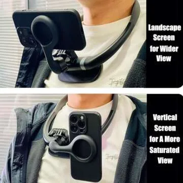 Cavabien Magnetic Neck Phone Holder, Neck Cell Phone Stand, POV/Vlog Selfie Mount, Hands-Free Phone Neck Holder, Chest Phone Stand Video Recording for iPhone 16 15 14 13 12 Series & Android, Black