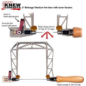 Knew Concepts 5” Titanium Birdcage Fret Saw With Lever Tension And Swivel Blade Clamps