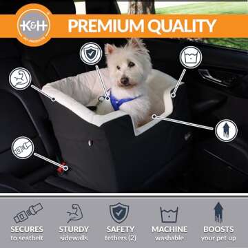 K&H Pet Products Bucket Booster Dog Car Seat, Seat Belt Secured, 2 Safety Leashes, Washable Covers, ...