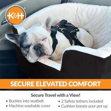 K&H Pet Products Bucket Booster Dog Car Seat, Seat Belt Secured, 2 Safety Leashes, Washable Covers, Sturdy Dog Booster Seats for Small to Medium Pets - Large Black/Cream