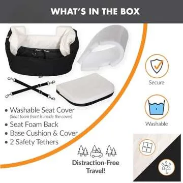 K&H Pet Products Bucket Booster Dog Car Seat, Seat Belt Secured, 2 Safety Leashes, Washable Covers, Sturdy Dog Booster Seats for Small to Medium Pets - Large Black/Cream