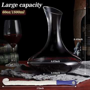 ANANSI Red Wine Decanter Aerator with Brush, 60oz Hand Blown Crystal Glass Wine Carafe, Full Bottle Wine Pitcher, Wine Accessories Gifts for Fast Decanting