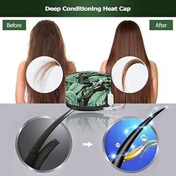 VICARKO Hair Steamer Thermal Heat Cap Deep Conditioning Natural Black Hair Scalp Treatment Spa Hot Head Care Electric for Home Use Leaf Print