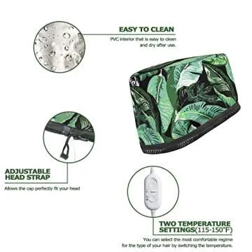 VICARKO Hair Steamer Thermal Heat Cap Deep Conditioning Natural Black Hair Scalp Treatment Spa Hot Head Care Electric for Home Use Leaf Print