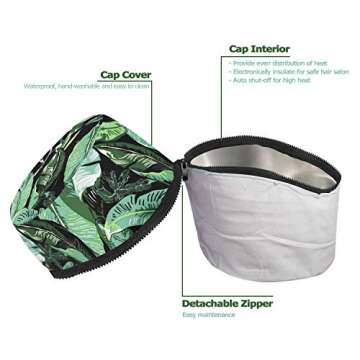 VICARKO Hair Steamer Thermal Heat Cap Deep Conditioning Natural Black Hair Scalp Treatment Spa Hot Head Care Electric for Home Use Leaf Print