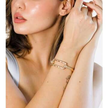 POMINA Chunky Gold Fashion Bangle Cuff Bracelet Geometric Shape Tension Bangle Wide Thick Chain Stre...