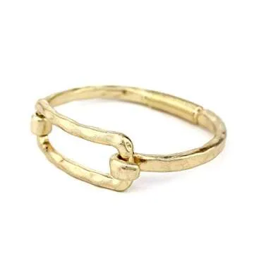 POMINA Chunky Gold Fashion Bangle Cuff Bracelet Geometric Shape Tension Bangle Wide Thick Chain Stretch Gold Bracelet for Women (Square Gold)