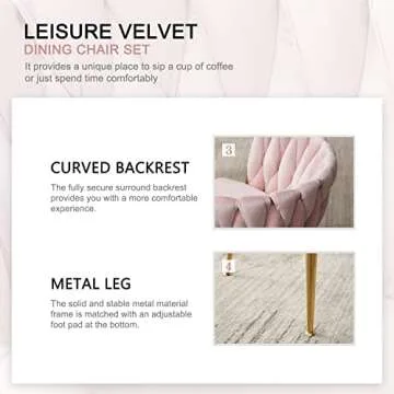 Nrizc Woven Dining Chairs Set of 2, Velvet Upholstered Dining Chairs with Gold Metal Legs, Modern Accent Chairs for Living Room, Dining Room, Kitchen (Pink)