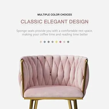 Nrizc Woven Dining Chairs Set of 2, Velvet Upholstered Dining Chairs with Gold Metal Legs, Modern Accent Chairs for Living Room, Dining Room, Kitchen (Pink)