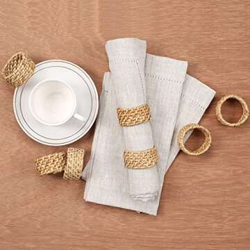 Alpha Living Home Rattan Napkin Rings Set of 12, Napkin Ring Holder for Thanksgiving, Christmas, Par...