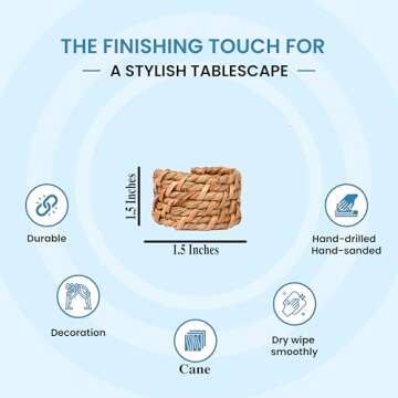 Alpha Living Home Rattan Napkin Rings Set of 12, Napkin Ring Holder for Thanksgiving, Christmas, Party Decoration, Dinning Table, Everyday Gatherings, Napkin Rings Bulk - Natural Rattan