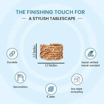 Alpha Living Rattan Napkin Rings Set of 12 - Elegant Decor