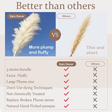 Natural Pampas Grass Extra Fluffy Plumes 43" 110cm