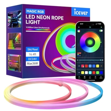 icever 16.4FT 5M Addressable Neon Rope Light, WS2811 RGB LED Chasing Digital Strip Lights MagicRGB W...