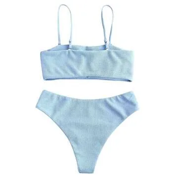 Stylish ZAFUL Women's Textured Bandeau Bikini Set Sky Blue