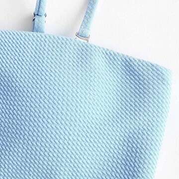 ZAFUL Women's Textured Bandeau Bikini Set Two Piece Strapless High Cut String Swimsuit Sky Blue S