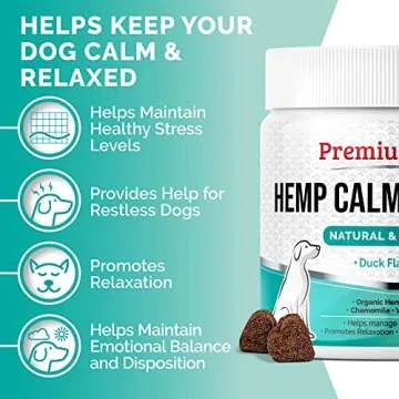 PREMIUM CARE Hemp Calming Chews for Dogs, 9.3 oz (264g), Duck Flavor, Calming Treats for Dogs, Dog C...