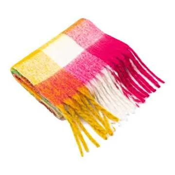 SHOHOKU Large Chunky Plaid Scarf Coloured Checked Oversized Scarf Tassel Soft Fall Winter Thick Warm...