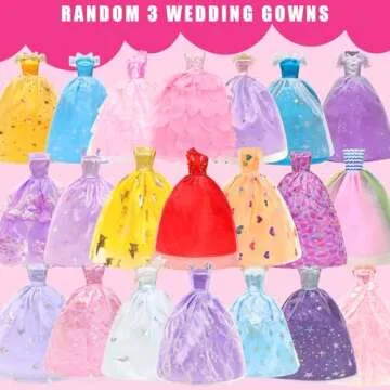 57 PCS Doll Clothes and Accessories 3 Wedding Gowns 3 Tops 3 Pants 3 Fashion Dresses 1 Evening Dress...
