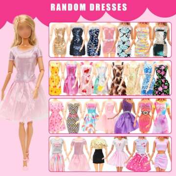 57 PCS Doll Clothes and Accessories 3 Wedding Gowns 3 Tops 3 Pants 3 Fashion Dresses 1 Evening Dresses 2 Swimsuits Bikini 6 Braces Skirt 10 Hangers 15 Shoes and 14 Accessories Toys for 11.5 inch Doll