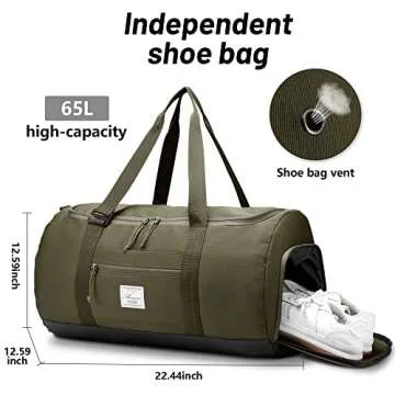 Brozoza Travel Duffle Bag for Men 65L Large Size Traveling Duffel Bag Weekender Overnight with Shoes Compartment Multifunctional Sports Gym Bags (Green)