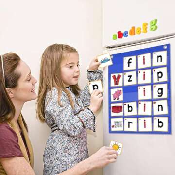ABCxGOOD CVC Word Building Pocket Charts with 64 Phonics Flash Cards Kindergarten Classroom Must Hav...
