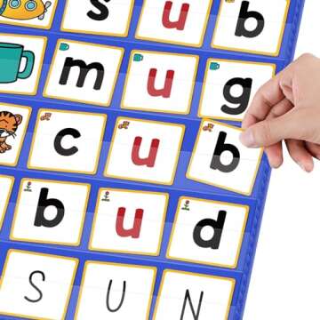 ABCxGOOD CVC Word Building Pocket Charts with 64 Phonics Flash Cards Kindergarten Classroom Must Haves, CVC Literacy Games for Beginners in Reading and Spelling.