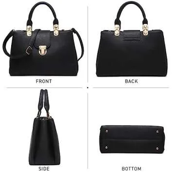Dasein Women Satchel Handbags Top Handle Purse Medium Tote Bag Vegan Leather Shoulder Bag Black