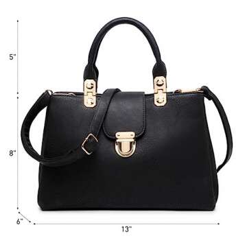 Dasein Women Satchel Handbags Top Handle Purse Medium Tote Bag Vegan Leather Shoulder Bag Black