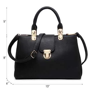 Dasein Women Satchel Handbags Top Handle Purse Medium Tote Bag Vegan Leather Shoulder Bag Black