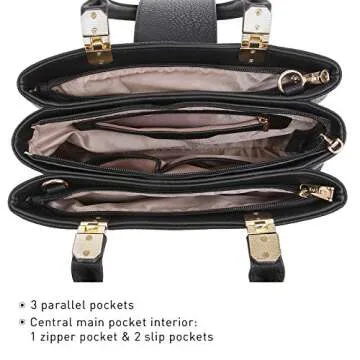 Dasein Women Satchel Handbags Top Handle Purse Medium Tote Bag Vegan Leather Shoulder Bag Black