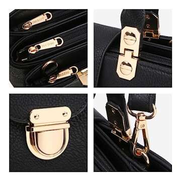 Dasein Women Satchel Handbags Top Handle Purse Medium Tote Bag Vegan Leather Shoulder Bag Black