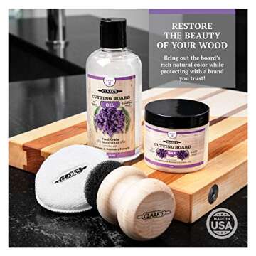 CLARK’S Cutting Board Oil and Wax Kit - Set includes Food Grade Mineral Oil (12oz), Finishing Wood...