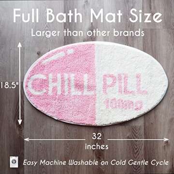 Evovee Pink Chill Pill Rug Funny Bath Mat Cute Bathroom Decor Shower Rugs Funky Bedroom Aesthetic Fu...