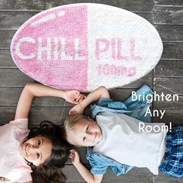 Evovee Pink Chill Pill Rug Funny Bath Mat Cute Bathroom Decor Shower Rugs Funky Bedroom Aesthetic Fun Round Preppy Cool Apartment College Washable Novelty Bathmat Peach Blush