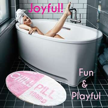 Evovee Pink Chill Pill Rug Funny Bath Mat Cute Bathroom Decor Shower Rugs Funky Bedroom Aesthetic Fun Round Preppy Cool Apartment College Washable Novelty Bathmat Peach Blush