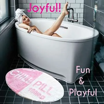 Evovee Pink Chill Pill Rug Funny Bath Mat Cute Bathroom Decor Shower Rugs Funky Bedroom Aesthetic Fun Round Preppy Cool Apartment College Washable Novelty Bathmat Peach Blush