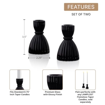 Elegant Black Taper Candle Holders - LampLust 3.5 in Duo