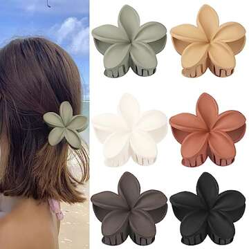 Sisiaipu Hair Clip, 6 Pcs Large Flower Claw Clips for Thick & Medium Hair, Hawaiian Flower Hair Clips, Beach Hair Accessories for Women and Girls - Basic