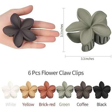 Sisiaipu Hair Clip, 6 Pcs Large Flower Claw Clips for Thick & Medium Hair, Hawaiian Flower Hair Clips, Beach Hair Accessories for Women and Girls - Basic