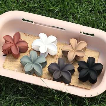 Sisiaipu Hair Clip, 6 Pcs Large Flower Claw Clips for Thick & Medium Hair, Hawaiian Flower Hair Clips, Beach Hair Accessories for Women and Girls - Basic