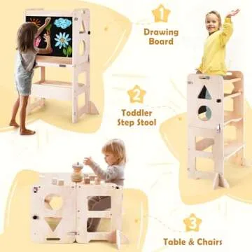 Woodure 4-in-1 Toddler Step Stool for Kitchen Fun