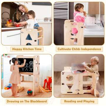 Woodure 4-in-1 Toddler Step Stool for Kitchen Fun