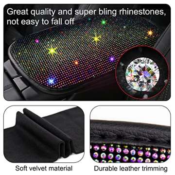 Bling Diamond Center Console Cover, Soft Armrest Cover for Car with Glitter Rhinestone, Universal Console Pad Car Accessories, Cute Car Decor for Women Girl (FSD)