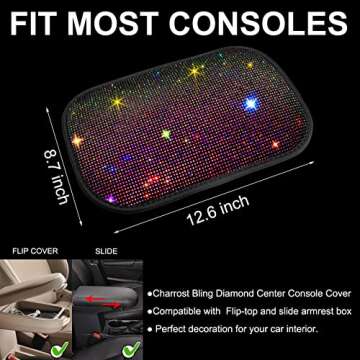 Bling Diamond Center Console Cover, Soft Armrest Cover for Car with Glitter Rhinestone, Universal Console Pad Car Accessories, Cute Car Decor for Women Girl (FSD)