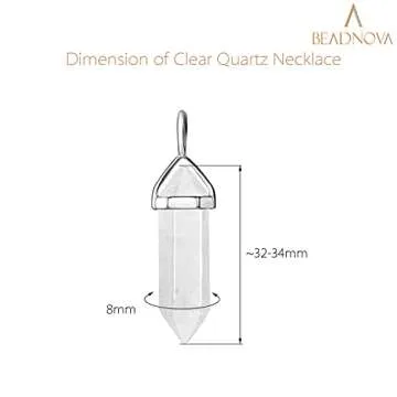 BEADNOVA Natural Clear Quartz Necklaces for Women Crystal Pendant Gemstone Necklace for Spiritual En...