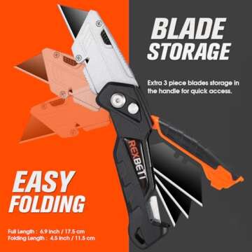 REXBETI 2-Pack Utility Knife, SK5 Heavy Duty Retractable Box Cutter for Cartons, Cardboard and Boxes, Blade Storage Design, Extra 10 Blades Included（Total 18 Blades）