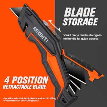 REXBETI 2-Pack Utility Knife, SK5 Heavy Duty Retractable Box Cutter for Cartons, Cardboard and Boxes, Blade Storage Design, Extra 10 Blades Included（Total 18 Blades）