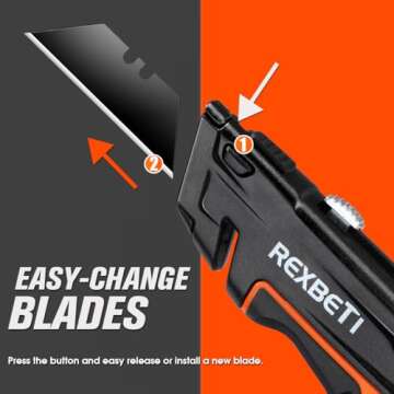 REXBETI 2-Pack Utility Knife, SK5 Heavy Duty Retractable Box Cutter for Cartons, Cardboard and Boxes, Blade Storage Design, Extra 10 Blades Included（Total 18 Blades）